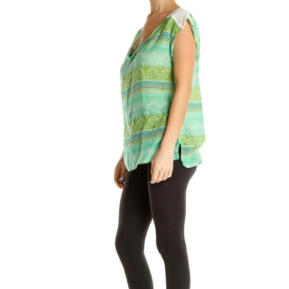 prAna Green Geometric Print Casual Blouse - Picture 2 of 3